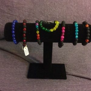 Handmade lava bead and glass bead bracelets.